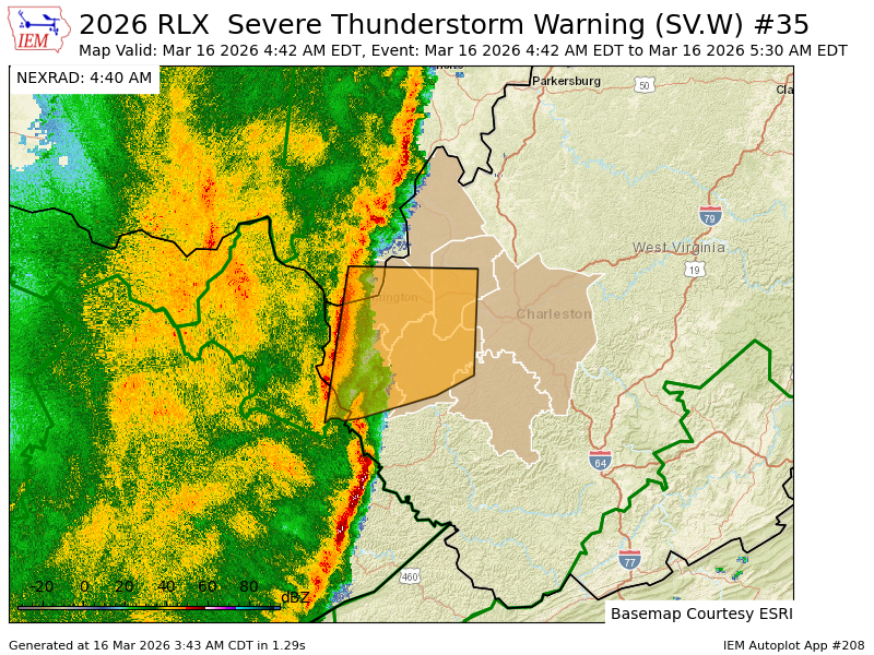 RLX issues Severe Thunderstorm Warning [wind: 60 MPH (RADAR INDICATED ...