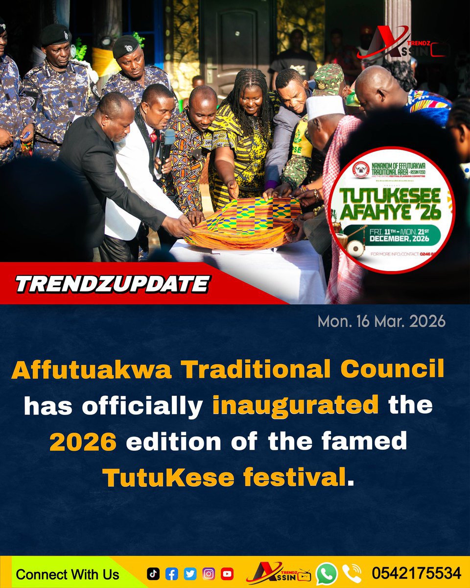 AssintrendzTv's tweet photo. Affutuakwa Traditional Council has officially launched the 2026 edition of 
TutuKese festival.

#assintrendztv #trendzupdate #trendingpost #trendingnow #NewsAlert #NewsUpdate https://t.co/4lhZMvoKac