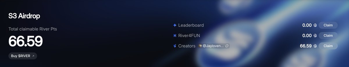 I have no idea that interacting with the top <a href="/RiverdotInc/">River</a> yapper, I get $RIVER points 

Just got 66.59 points ($12) and hasn't posted anything about this project yet.

You can check your points here: app.river.inc/airdrop