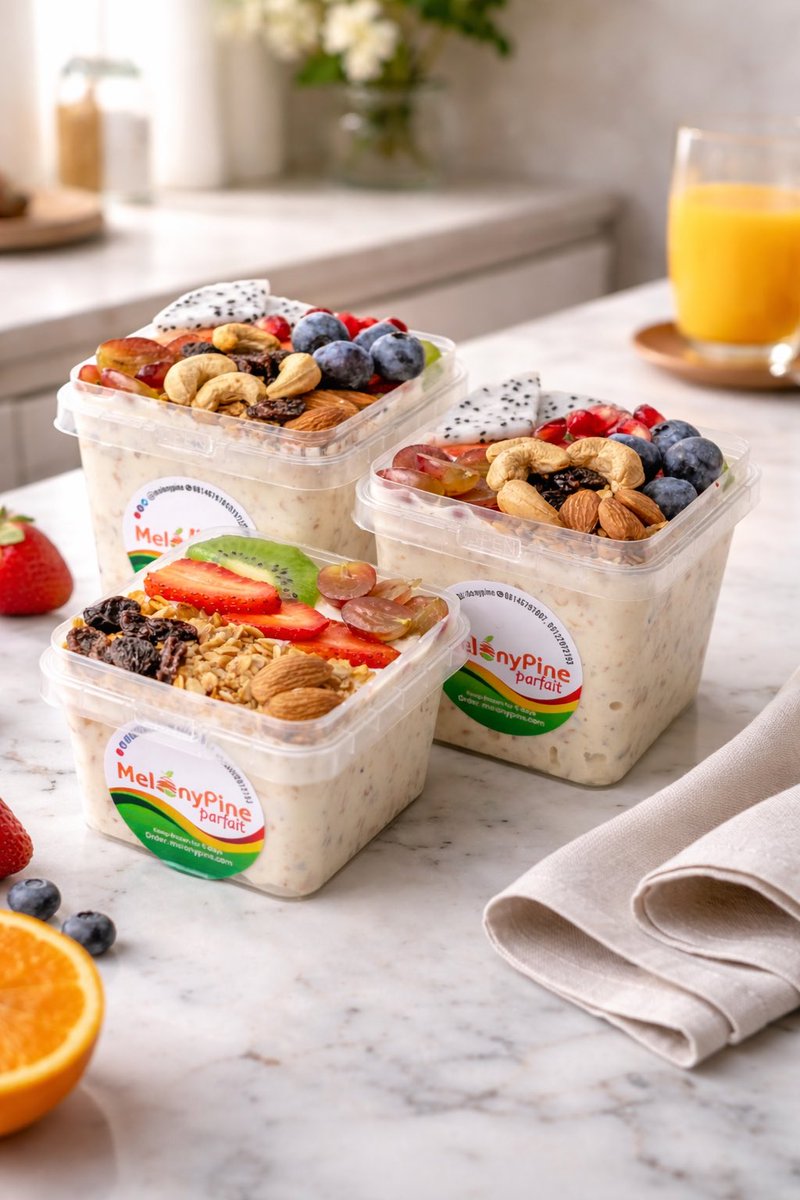 Imagine opening this combo; 2 bowls of our 500ml Tropical Deluxe parfait and 1 bowl of our 330ml Exotic Berry parfait sitting pretty and ready to be devoured.😍🤩

Fresh fruits, creamy layers, crunchy goodness… the kind of enjoyment that makes Monday feel less like Monday.

All