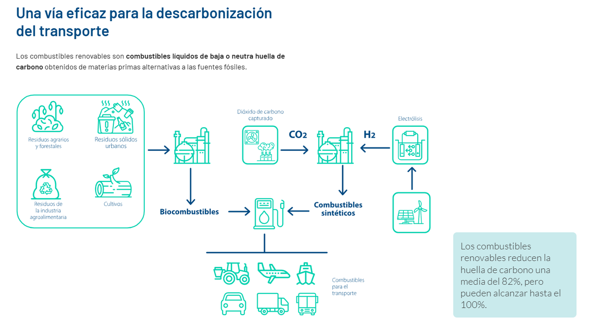 FUELGAE_EU's tweet photo. 🌱 La @plataforma_es nos proporciona un informe sobre la descarbonización del transporte en España 🚗🌍

Los combustibles renovables, como los biocombustibles y e-fuels, son una solución sostenible para reducir las emisiones de GEI en el transporte. 🌍 Con una reducción de emisiones de hasta el 100%, son compatibles con la infraestructura actual y no requieren grandes inversiones. 💡

🔋 Beneficios:
✅ Reducción de emisiones: +1% de combustibles renovables = 425,000 coches eléctricos 🚗⚡
 ✅ Desarrollo rural: +54,000 empleos y apoyo a la "España vaciada" 🏡
 ✅ Independencia energética: -8 mil millones de € en importaciones de crudo 💶

📢 Propuestas: 
 Políticas energéticas más ambiciosas.
 Incentivos fiscales para combustibles sostenibles.
 Fomento de materias primas locales.
 Educación y concienciación sobre su impacto.

💡 España puede liderar el sector de combustibles renovables en Europa. Es momento de actuar por un transporte más limpio y una economía más fuerte! 💪

#Sostenibilidad #EnergiasRenovables #Descarbonizacion #MovilidadSostenible #EconomiaCircular
