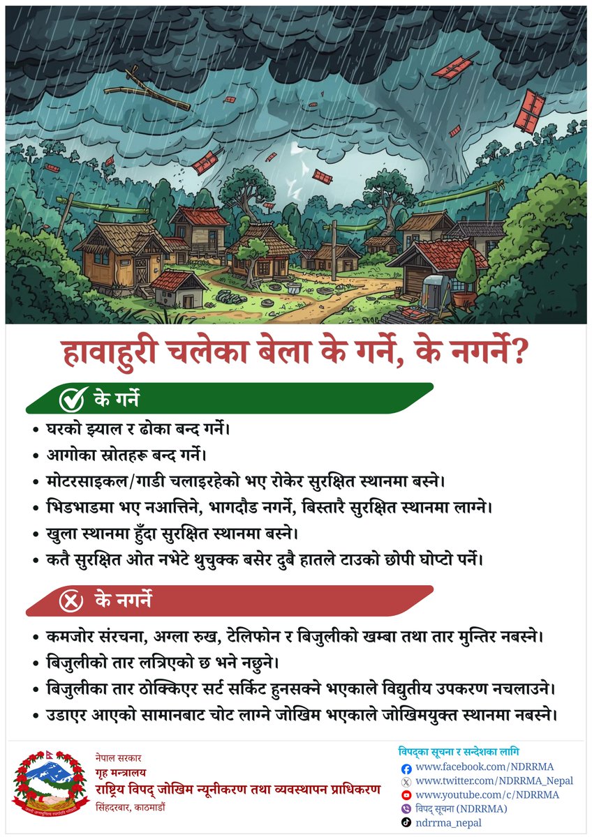 NDRRMA_Nepal's tweet image. #हावाहुरी चलेका बेला के गर्ने ? के नगर्ने ?
#NDRRMA #disaster #DisasterPreparedness #windstorm