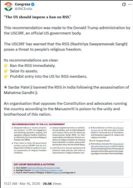 1. The Indian National Congress has once again amplified anti-India propaganda by peddling the USCIRF 2026 Annual Report, which calls for sanctions on RSS and R&amp;AW. This isn't new. INC has long been a habitual promoter of PAKISTANI &amp; ISI propaganda in India.

1/9