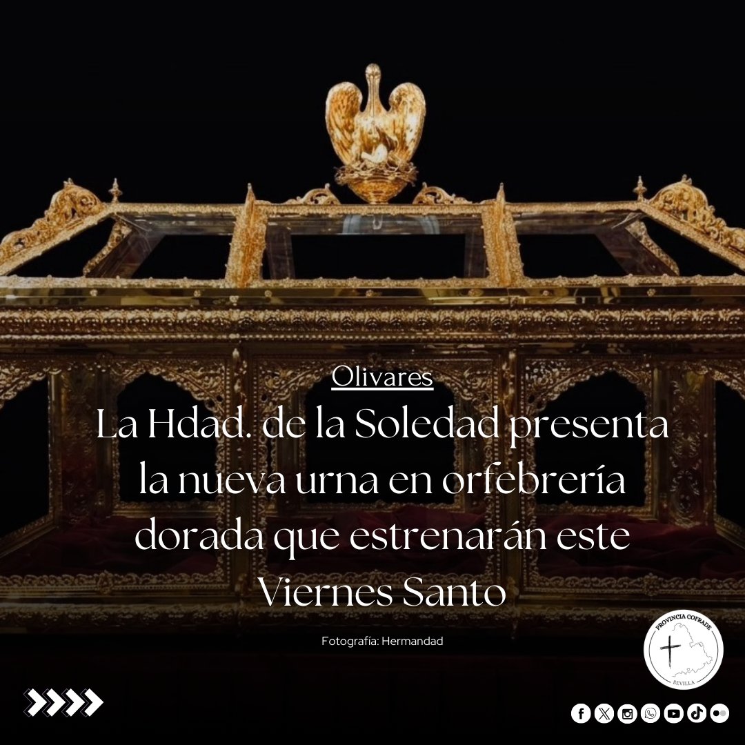 ProvinciaCofrad's tweet photo. 🆕 Así es la nueva urna en orfebrería dorada que la Hdad. de la Soledad de Olivares (@Hdad__Soledad) estrenará el próximo Viernes Santo.

⚒️ Ha sido realizada en los talleres de Orfebrería Villarreal siguiendo un estilo neobarroco.

⬇️ ¡Sigue leyendo! https://t.co/YTVl4IdIBz