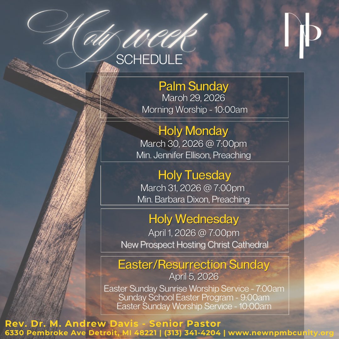 NewprospectM's tweet photo. 🌿Holy Week: Let’s Journey Together✨ Mark Your Calendar
We invite you to join us as we move from the joyful crowds of Palm Sunday to the solemnity of the Cross, and finally to the triumph of Easter Sunday.
https://t.co/zyUyHNNtvz https://t.co/6vp9Q8vSOm