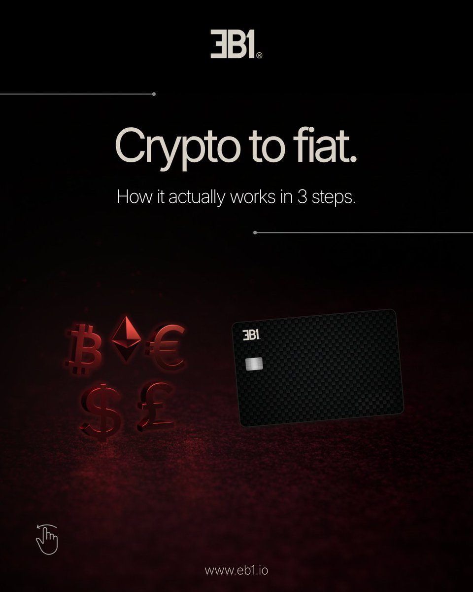 eb1_official's tweet photo. Most people who hold digital assets have spent real money on the conversion gap — the friction between what they own and what they can spend.
Here's how EB1 closes it. 3 simple steps. Real time. No intermediary delays.
Early access at: https://t.co/sUhhbKFUpX
#EB1 #EB1Card #CryptoToFiat #CryptoCard #Fintech