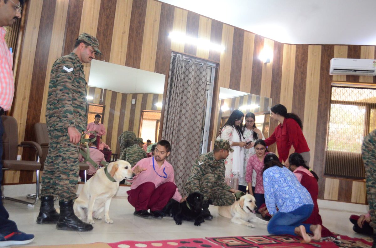 suryacommand's tweet photo. "𝗛𝗲𝗮𝗹𝗶𝗻𝗴 𝗣𝗮𝘄𝘀, 𝗛𝗮𝗽𝗽𝘆 𝗛𝗲𝗮𝗿𝘁𝘀."

A special Canine Therapy session was conducted at #AshaSchool #Lucknow by Canine Unit of #CentralCommand, The initiative brought joy engagement and therapeutic support to Children with Special Needs (CwSN) through structured dog assisted therapy.

Dog Assisted Therapy (DAT) fosters a natural human animal bond that helps make therapeutic activities more engaging and interactive. The presence of trained Army dogs created a comforting environment that helped reduce anxiety and stress while encouraging emotional connection motor activity and social interaction among the children.

Such initiatives highlight the compassionate outreach of the #IndianArmy and its commitment to supporting inclusive development while bringing smiles confidence and positivity to young hearts.

#IndianArmy #SuryaCommand #CanineTherapy #AshaSchool #CommunityCare #TherapyDogs #ServingHumanity

@adgpi
@ProDefLko
@PROdefprayagraj
@PIB_India
@HQ_IDS_India
@PRODefDehradun
@UBArea_IA