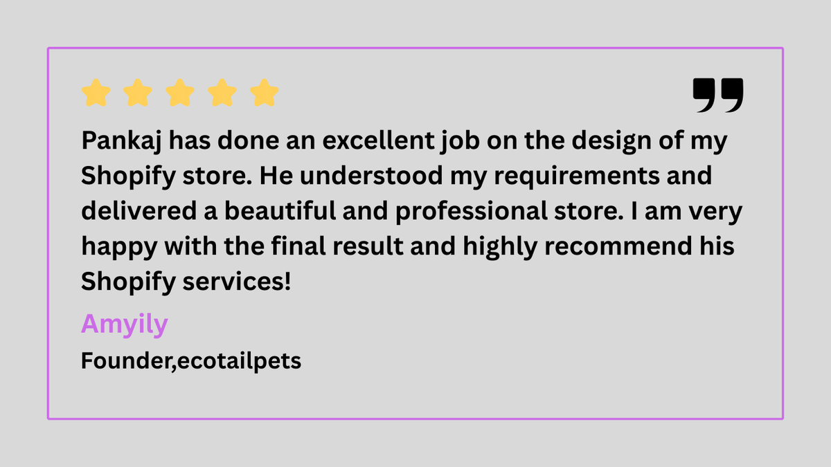 hellopankaj0's tweet photo. I truly appreciate that you took the time to share your experience with me.
.
.
.
.
#shopify #testimonial #shopifyexpert #shopifystore #shopifypartners #feedback https://t.co/hbCuxg5Vqe
