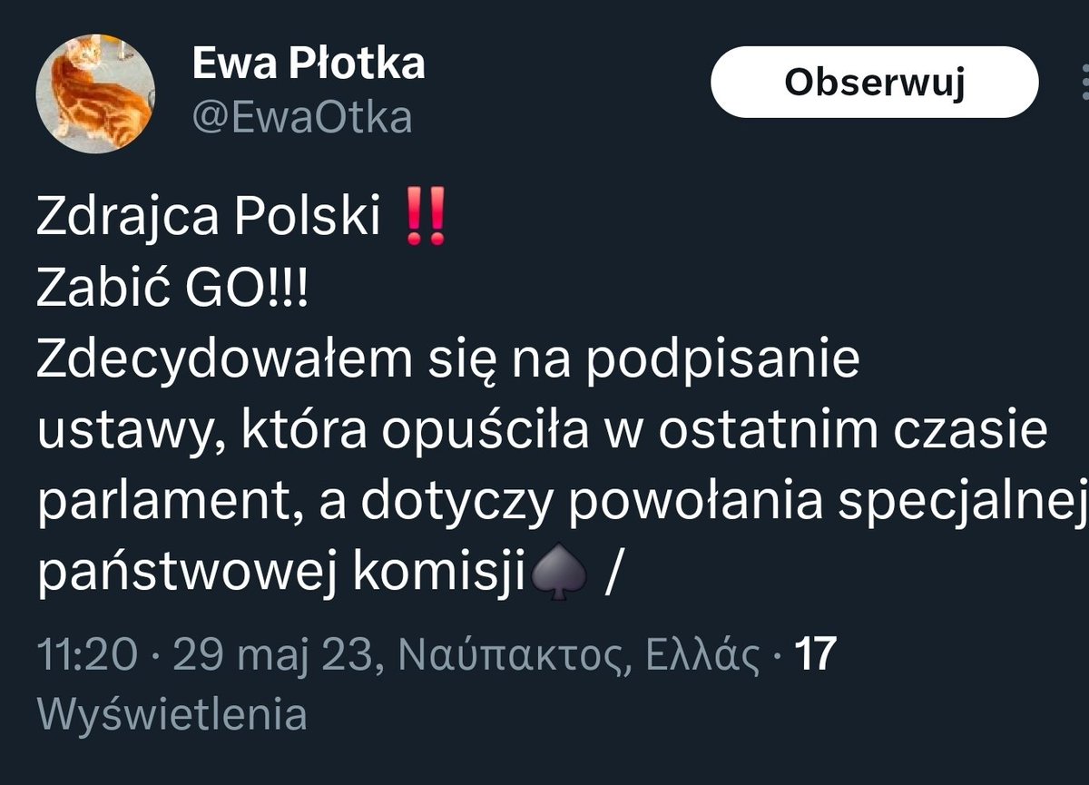 Czy <a href="/PolskaPolicja/">Polska Policja 🇵🇱</a> zatrzymała już kobietę która nawołuje do zabicia prezydenta <a href="/NawrockiKn/">Karol Nawrocki</a> ?
Przypominam  że po kobietę z Torunia (od Owsiaka), policja przyjechała w ten sam dzień kiedy zamieściła wpis, a zjawili się po nią zastępca komendanta i naczelnik wydziału kryminalnego👇