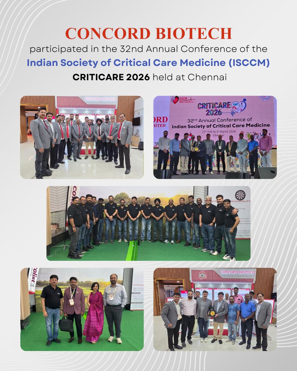 ConcordBiotech's tweet photo. Concord Biotech recently participated in the 32nd Annual Conference of the Indian Society of Critical Care Medicine (ISCCM) – CRITICARE 2026, held at the Chennai Trade Centre, Tamil Nadu, from 27th February to 1st March 2026. https://t.co/TCyOTBGdz1