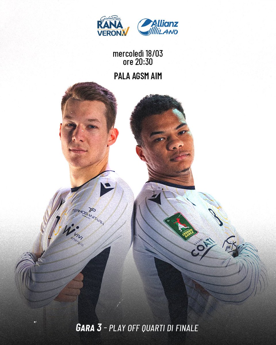 VeronaVolley's tweet image. 💛💙 NEXT MATCH - Gara 3 Quarti di Finale Play Off Scudetto

📷 Ci siamo, in casa nostra! Hai già acquistato il biglietto? veronavolley.ticketone.it/catalog 

📷 Mercoledi 18 Marzo ore 20.30
📷 Rana Verona vs Allianz Milano
📷Pala Agsm Aim
📷 DAZN e VBTV