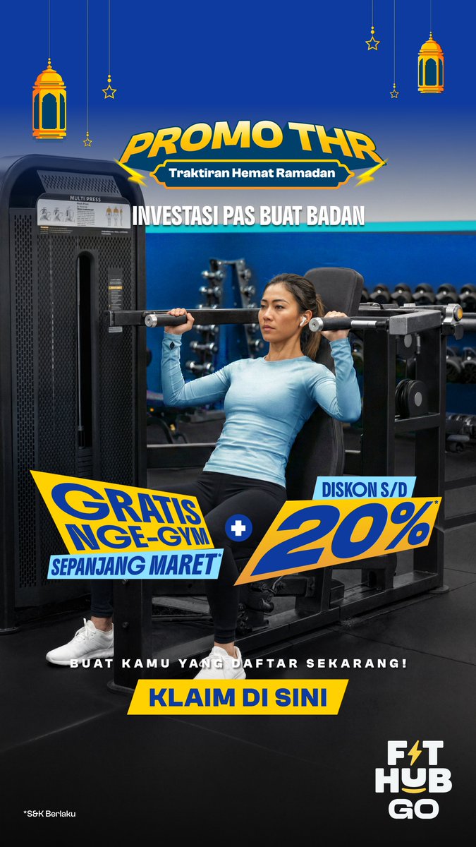 PROMO THR😍

GRATIS NGE-GYM SEPANJANG MARET + DISKON HINGGA 20%
PROMO TERBATAS😎

KLAIM SEKARANG DISINI 👇
fithub.id/free-trial/v3/…