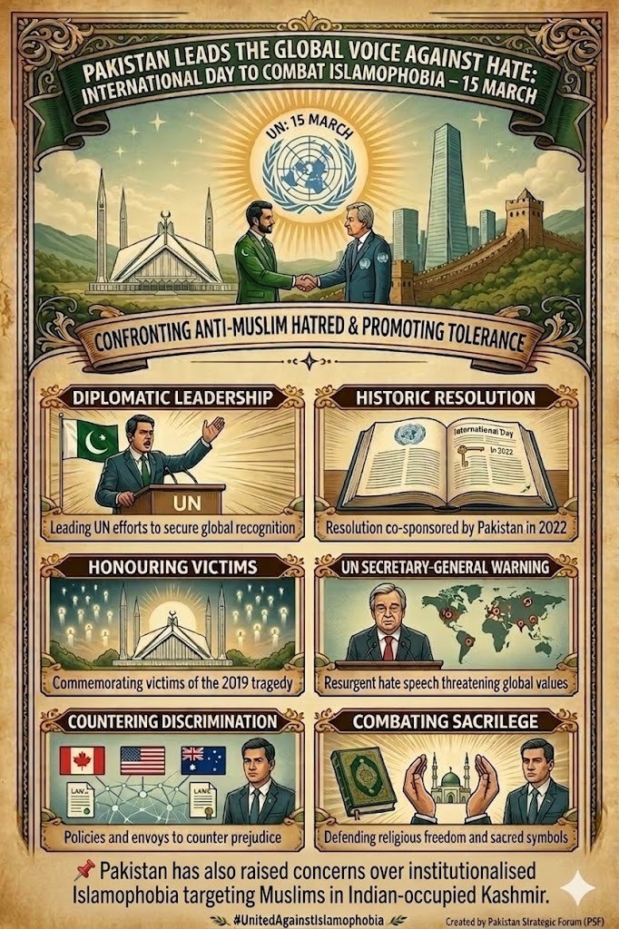 March 15 marks the International Day to Fight Islamophobia—an initiative championed by Pakistan at the UN. Pakistan remains at the forefront of global actions to counter anti-Muslim bias and advance religious freedom for everyone. #StopIslamophobia #Iran #Israel #Afghanistan #Swa