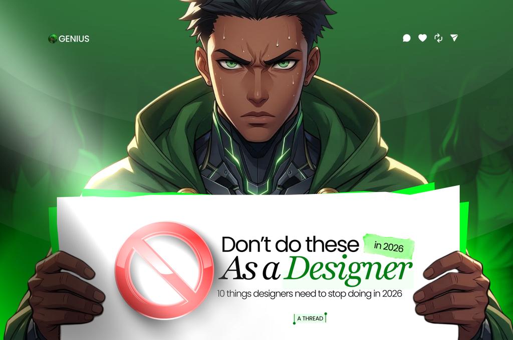Most designers don’t realize these habits are killing their growth📈 

Here are 10 things designers need to stop doing in 2026🚫

A THREAD 🧵
