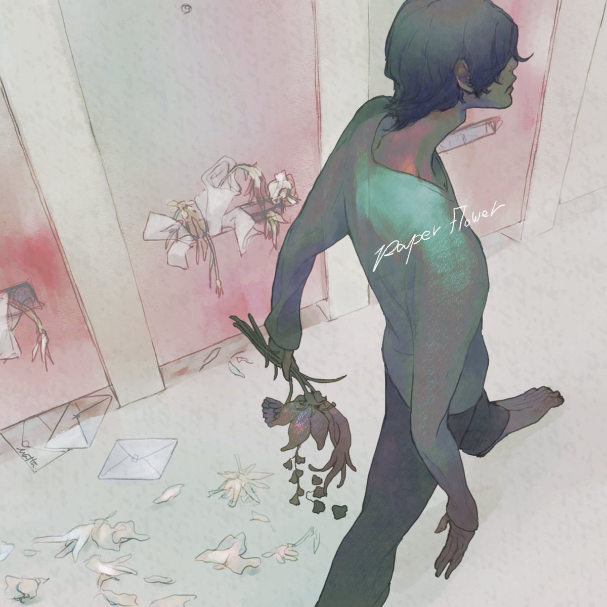 bokeco's tweet image. 部屋を出る自分の背中が見えた
#PaperFlower
（再掲）