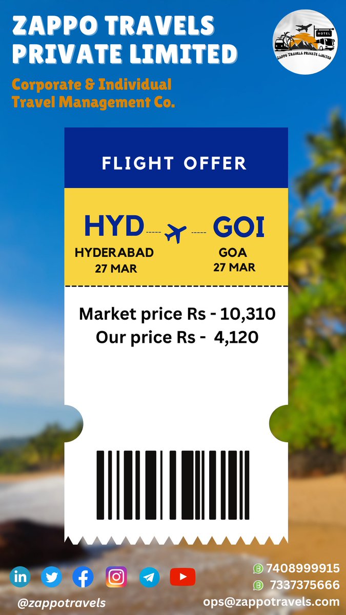 zappotravels's tweet image. Join Zappo Travels Private Limited Whatsapp Group &amp;amp; Telegram Channel for regular updates on Flight Offers, Hotels, Cruises &amp;amp; many more...

Whatsapp Group : chat.whatsapp.com/I1tuz8YIy8sBOI…

Telegram Channel : t.me/travellersoln

#Hyderabad #Goa #Delhi #Vadodara #Mumbai #Guwahati