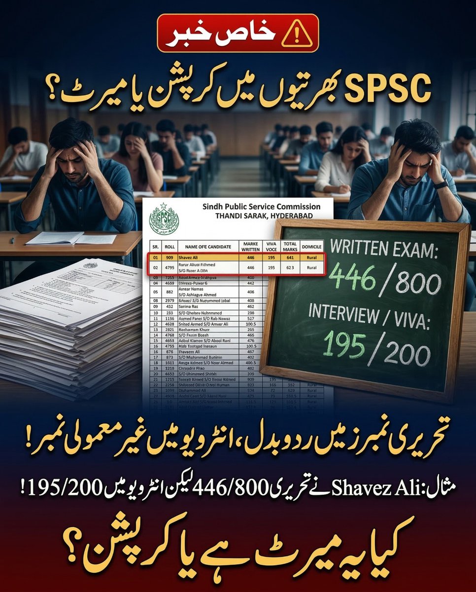 SPSC hiring scandal exposes political influence in appointments. 
SPSC hiring scandal exposes political influence in appointments. Public trust at stake!
 
#SPSC #SindhGovt #Corruption