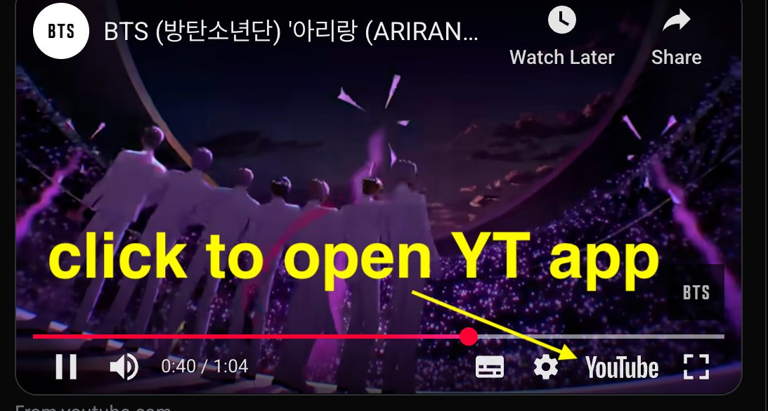 If you click on links of the SWIM MV here on twitter or any other social, make sure you OPEN THE YOUTUBE APP AND WATCH THERE.

If you share the link on a post, it's better to add a picture or a gif to disable the play here and be forced to open it on the app, though.