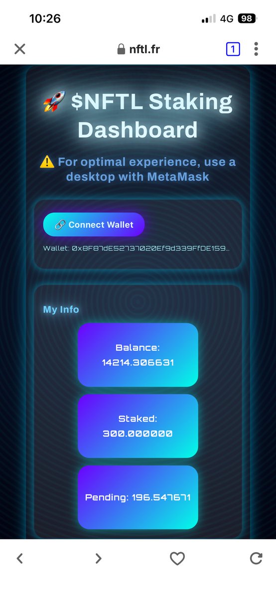 Proof of staking $NFTL works with trust wallet or metamask on computer.
#trustwallet #metamask #BSC #BNB
🔄Share ♥️like come to 📲Telegram to take 💰200 $NFTL and 💰200 $NFTL more with your proof of #Staking 
4️⃣ winners