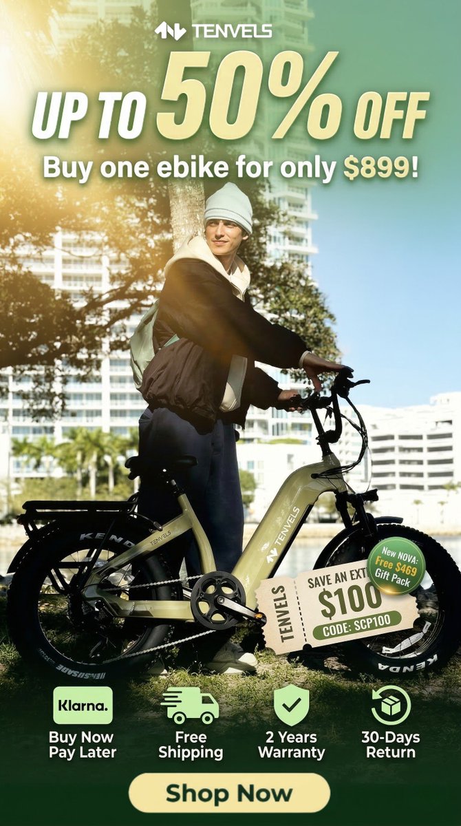tenvelsbike's tweet image. 📷 𝐒𝐩𝐫𝐢𝐧𝐠 𝐂𝐲𝐜𝐥𝐢𝐧𝐠 𝐒𝐚𝐥𝐞 𝐢𝐬 𝐡𝐞𝐫𝐞.
Save 𝐮𝐩 𝐭𝐨 𝟓𝟎% on select TENVELS ebikes—starting as low as $𝟖𝟗𝟗.
📷 𝐒𝐡𝐨𝐩 𝐭𝐡𝐞 𝐒𝐚𝐥𝐞: tenvelsbike.com
#TENVELS #SpringRide #EBikeSale #ElectricBike #RideMore #CycleLife