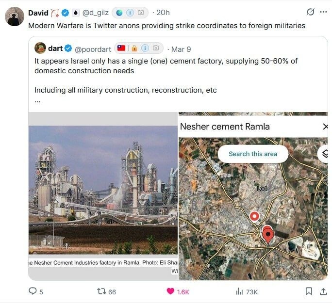 ObviousRises's tweet photo. Some absolute madlads are making millions on Polymarket by betting what targets Iran will strike/hit next then posting the coordinates of important Israeli factories/infrastructure in Israel. https://t.co/0NzomUjTGm