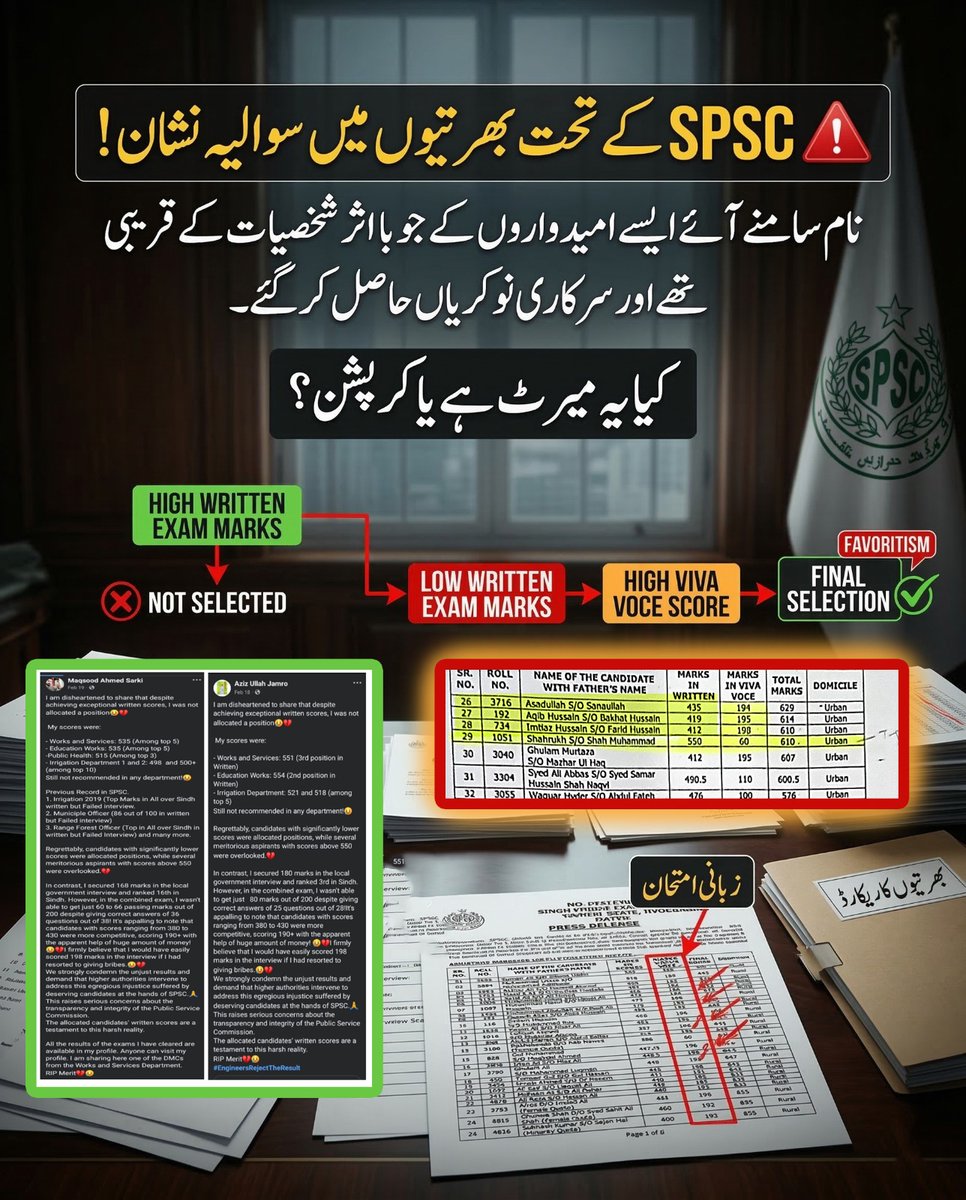 east_khi's tweet photo. Reports reveal that high-scoring candidates were denied jobs, while low scorers and politically connected applicants were selected. Allegations include interview favoritism and marks manipulation, raising serious questions about merit, transparency and public trust.
#SPSC #Corrup https://t.co/tj6OdlUPWh