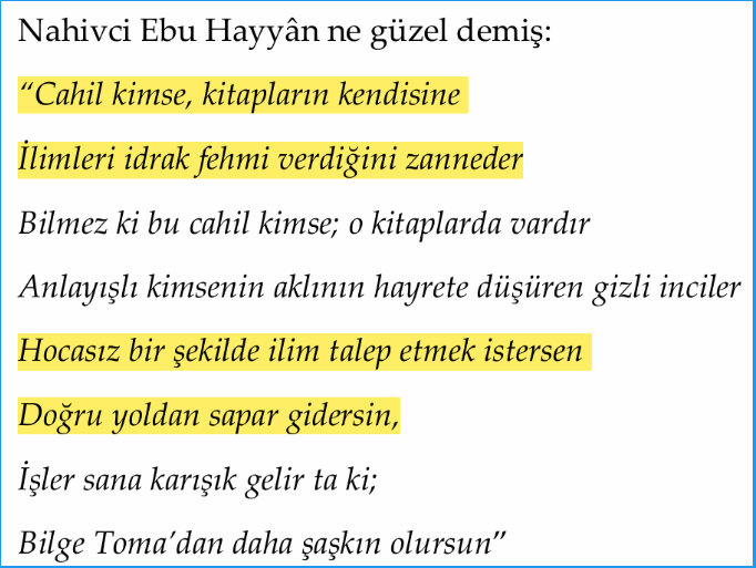 Yns01_02's tweet photo. "Üstadsız İlim Kibre Götürür"

Öğrenme bir süreçtir. Bu süreçte kişi, tedrisat olmadan ilimde doğru şekilde ilerleyemez, sadece ilerlediğini sanır. Kendince mesafe aldığını düşünen ilim talibi, okuduğu her metni doğru anladığı zanneder ve zamanla ilimde sapmalar yaşar. Bu sapmaların da farkında dahi olmaz. Çünkü ona ilimde rehberlik eden bir üstadı, yanlış anladığını fark ettiren bir büyüğü yoktur. Bu sebepledir ki eskiler "kimin hocası kitabı ise hatası doğrusundan daha fazladır." demişlerdir.

Böyle kimseler iyi niyetli olsalar da zamanla kibre ve enaniyete kapılırlar. Kimsenin anlamadığını anladığını, kimsenin görmediğini gördüğünü zannederler.

Kibir ve enaniyet, kişinin nasihat almasının önünde de büyük bir engeldir. Böyleleri nasihat de dinlemezler. Böyle kimselere biri bir hata yaptıklarını söyleyecek olsa hemen düşmanca bir tavır sergilerler. Çünkü bu tarz kimseler, her işittiklerini aleyhine söylenen bir söz sanırlar.

Hülasa-i kelam; ilim, tedrisat olmadan olmaz. Olursa çoğu zaman sahibini kibre sürükler. Kibirlinin de hasmı Allah'tır. Rabbimiz (c.c) ise kibirlenen kimseyi er ya da geç zelil eder.

Nitekim kudsî bir hadiste şöyle buyrulmuştur: “İzzet benim izarımdır, kibriya benim ridamdır. Kim bu hususta benimle çekişirse ona azap ederim.” (Müslim, Birr, 174)

Rabbim cümlemizi şu mübarek günlerde kibir, enaniyet, ucub gibi helak edici hallerden muhafaza eylesin. 🤲