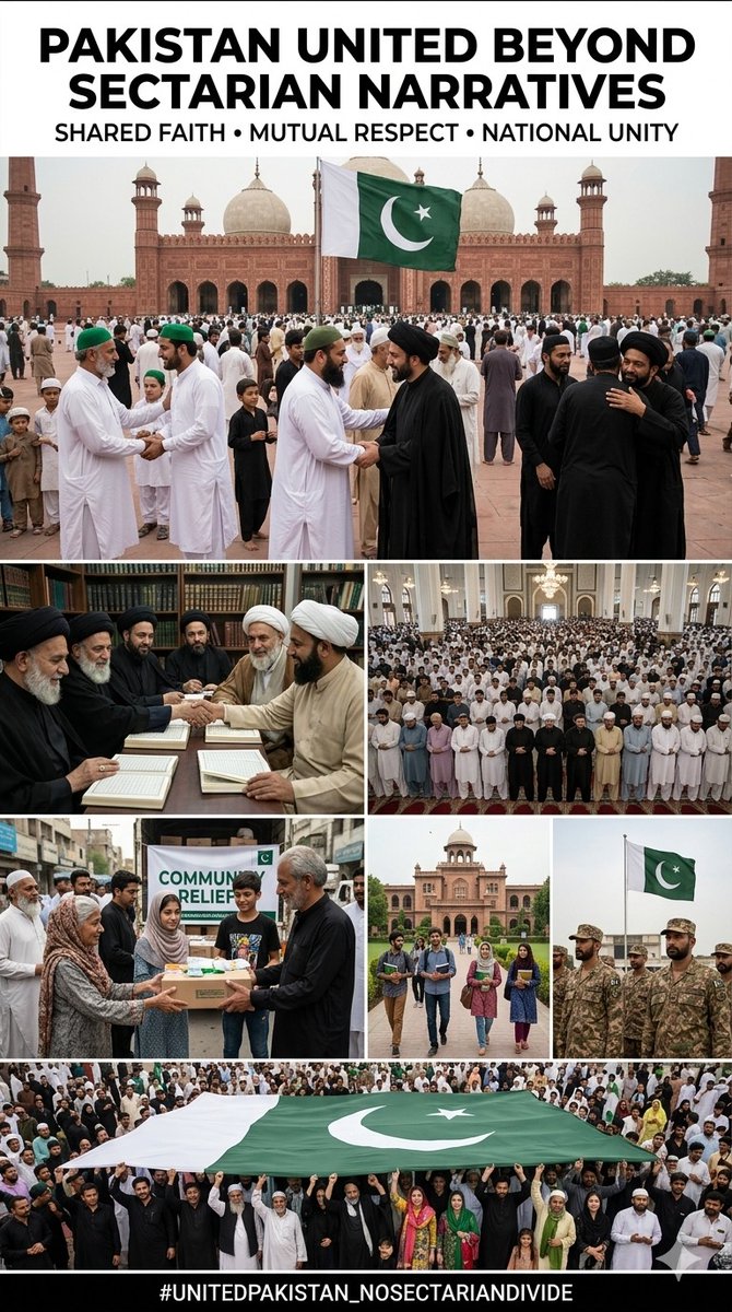 پاکستان میں سنی-شیعہ اختلافات کو بڑھا چڑھا کر پیش کرنا حقیقت سے دور ہے۔ ہماری بنیاد مشترکہ اسلامی تشخص اور قومی ہم آہنگی پر ہے، جو فرقہ وارانہ اختلافات پر غالب ہے۔
📌 مختلف مسالک کے لوگ صدیوں سے اتحاد کے ساتھ رہ رہے ہیں۔
#OnePakistan_NoSectarianism