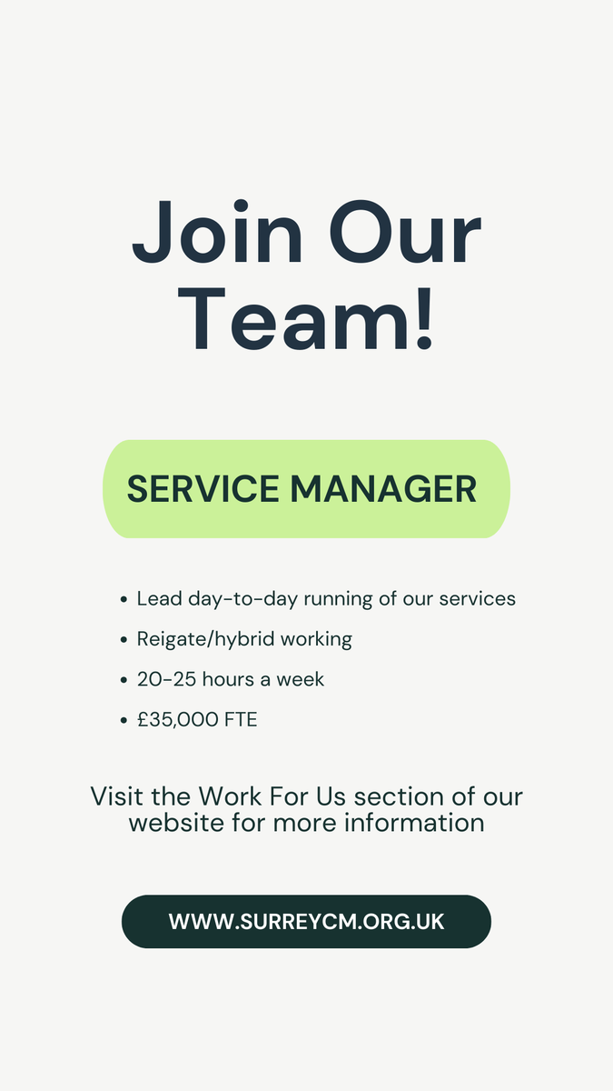 SurreyCM's tweet photo. We are looking for an experienced manager to lead the day-to-day running of our services.

Closing date 22nd March - email your CV to Debbie Holden, CEO

https://t.co/4JihY8WmqH

#joinourteam #vacancies #job #workforus #parttimejob #surrey #surreybusiness #managementroles https://t.co/g2Tf5DiaKS