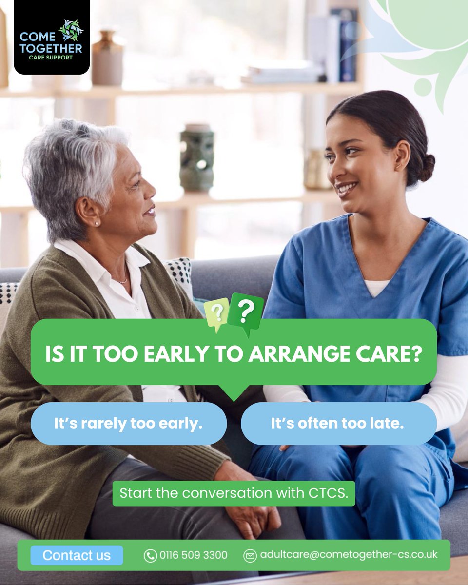 ctcscare's tweet image. Early care intervention helps prevent hospital admissions and injury. CTCS provides proactive home care services throughout the UK.

Contact us:
📲0116 509 3300
📩adultcare@cometogether-cs.co.uk

#CarePlanning #HomeCareUK #CTCS