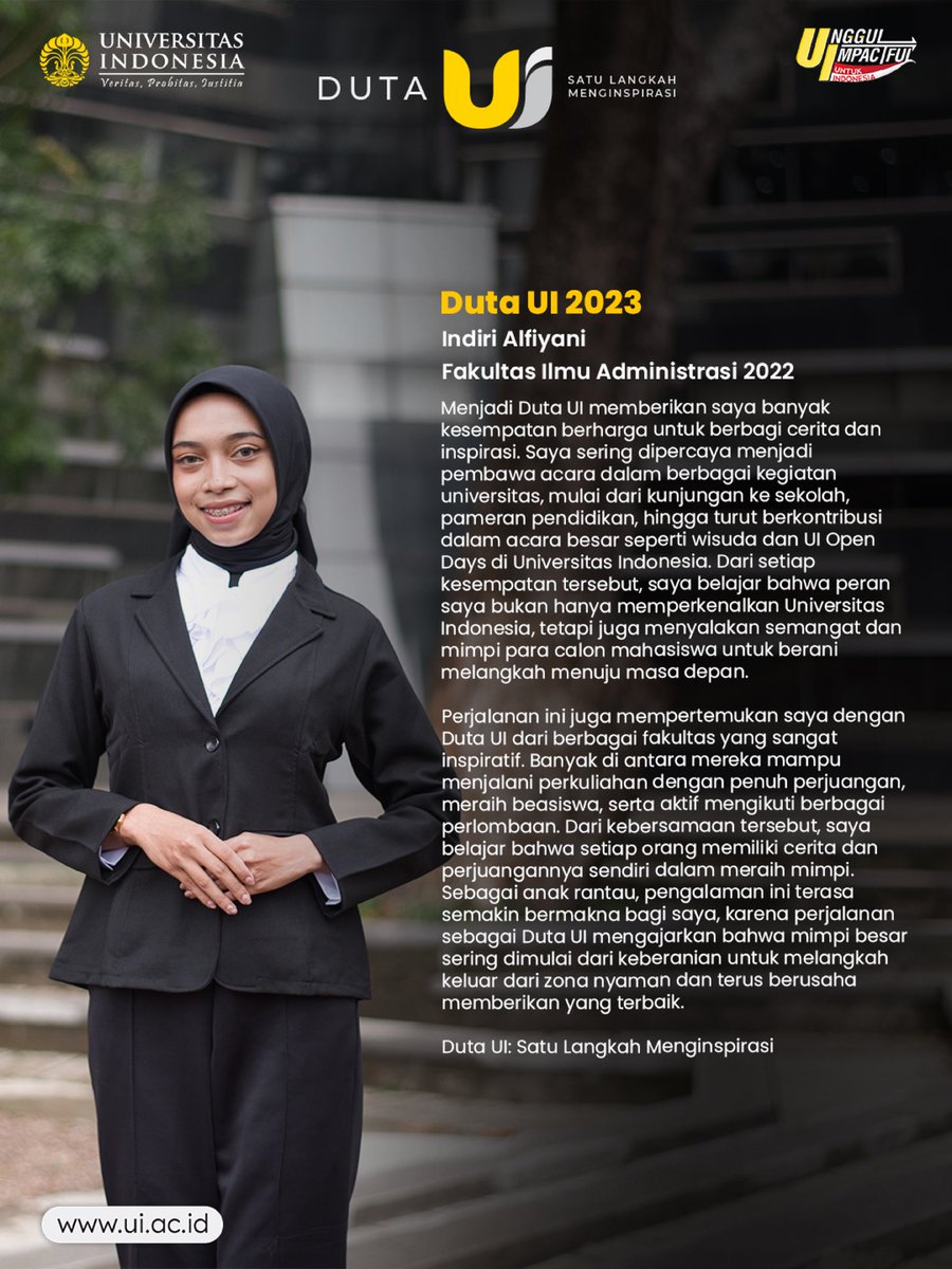 univ_indonesia's tweet photo. Ada yang tertarik untuk menjadi salah satunya? Pantau terus akun UI untuk mengetahui informasi lebih lanjutnya ya! π«Άπ»
Duta UI, Satu langkah menginspirasi! π
#universitasindonesia #dutaUI #mahasiswaUI https://t.co/qaQdzCwUtA