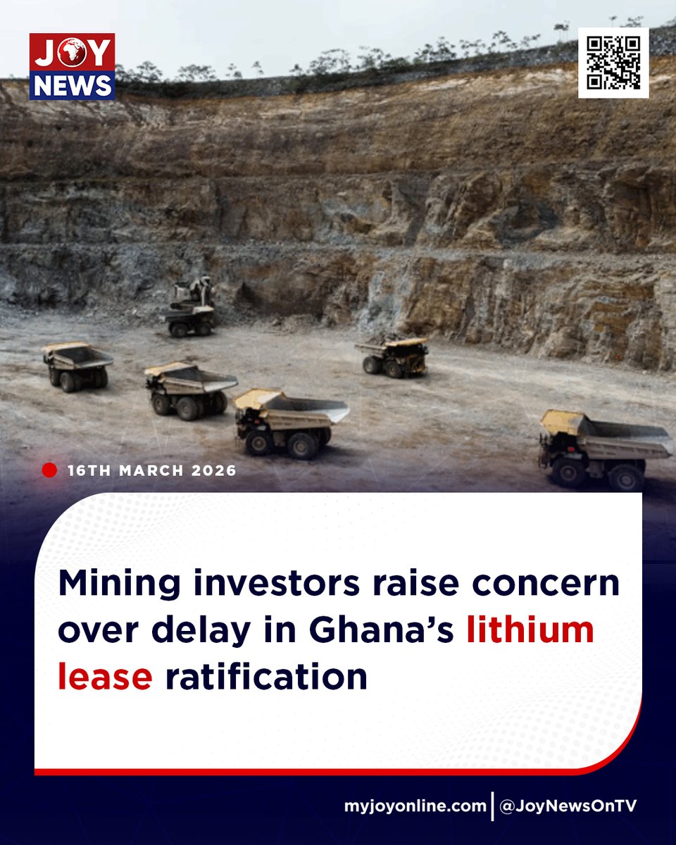 Joy997FM's tweet photo. Mining investors raise concern over delay in Ghana’s lithium lease ratification

#JoyNews #Viral #Explorepage #Ghana #JoyFM #GhanaNews #Ghana #NewsUpdate #Africa #GhPolitics #News #AfricaNews #CurrentAffairs #Vlog https://t.co/9YD9OBtGR5