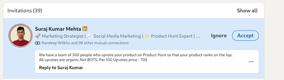 g_apostolov's tweet image. I get those messages on every PH launch I do,

70$ for 100 likes - Good offer, lol

I would never do it, but I understand the hustle.
Would you pay for bought likes?

#ProductHuntLaunch #TechStartup #StartupTools #SaaS #PLG #DemoTools