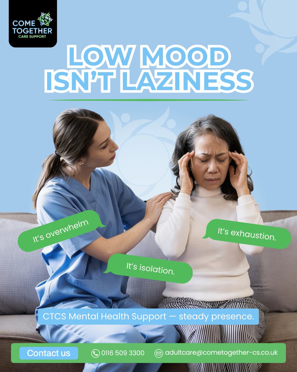 ctcscare's tweet image. CTCS provides mental health support services across the UK focused on routine, reassurance and practical daily stability.

Contact us:
📲0116 509 3300
📩adultcare@cometogether-cs.co.uk

#MentalHealthUK #CareSupport #CTCS