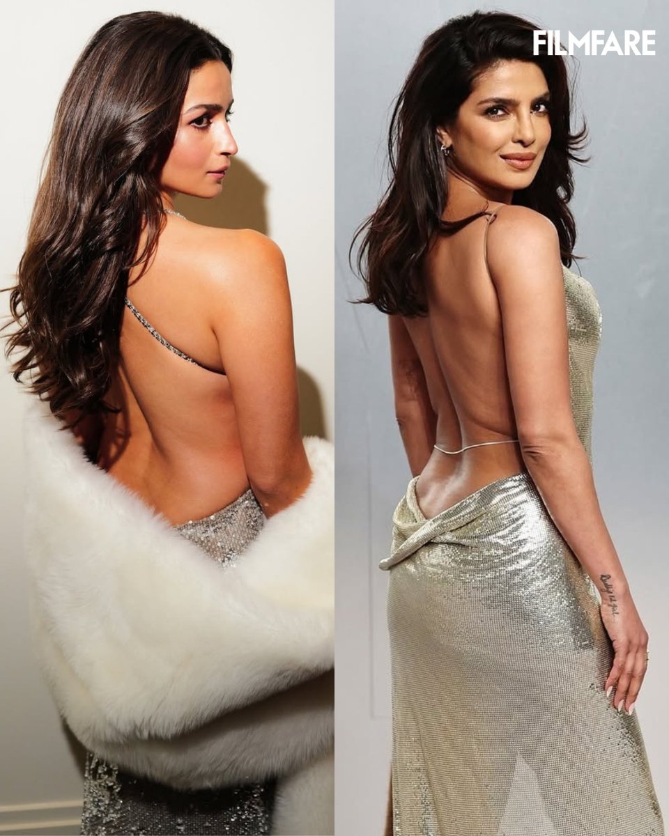 filmfare's tweet photo. Who do you think aced the backless gown look? 🔥 

#FilmfareFashion #PriyankaChopra #AliaBhatt https://t.co/XM6owAyijC