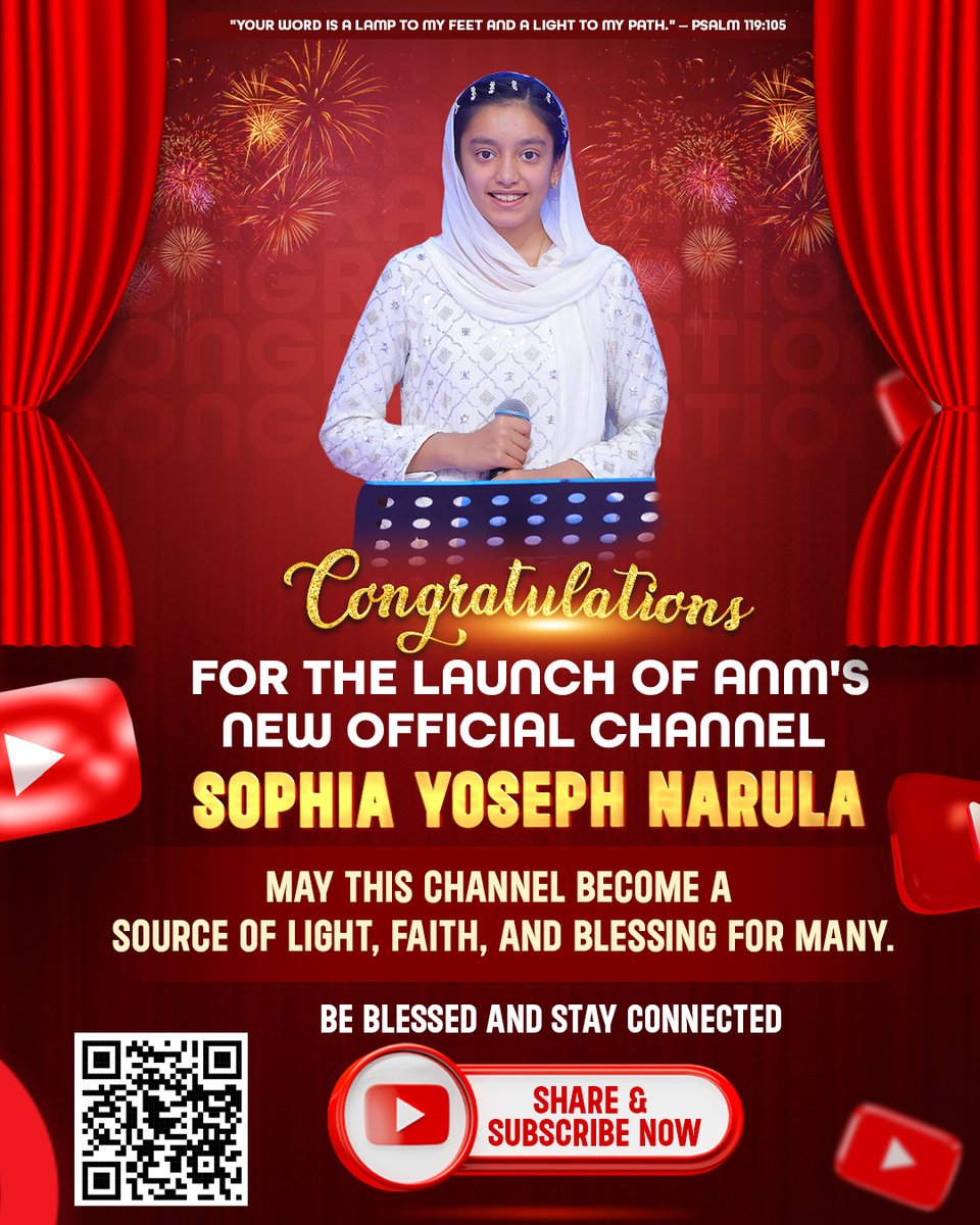 apostleankur's tweet photo. 🎉 Good News! 🎉
We are delighted to announce and congratulate you on the launch of ANM’s new official channel, Sophia Yoseph Narula ✨
https://t.co/TWZGdpbsy4
Share and Subscribe now!
#SophiaYosephNarula
#OfficialChannelLaunch
#NewYouTubeChannel
#SubscribeNow
#YouTubeLaunch https://t.co/IMx8nB8IES