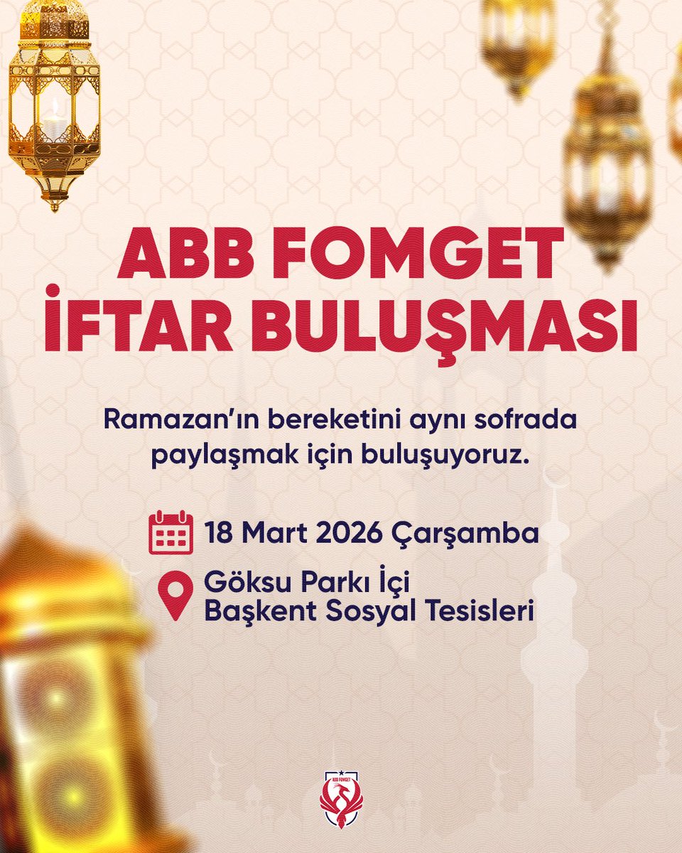 Ramazan’ın bereketini aynı sofrada paylaşmaya davetlisiniz. 🌙

ABB FOMGET Spor Kulübü olarak Ramazan ayının birlik, beraberlik ve paylaşma ruhunu hep birlikte yaşamak için düzenlediğimiz İftar Buluşması’nda tüm FOMGET ailemizi ve kıymetli Ankaralı hemşehrilerimizi aramızda