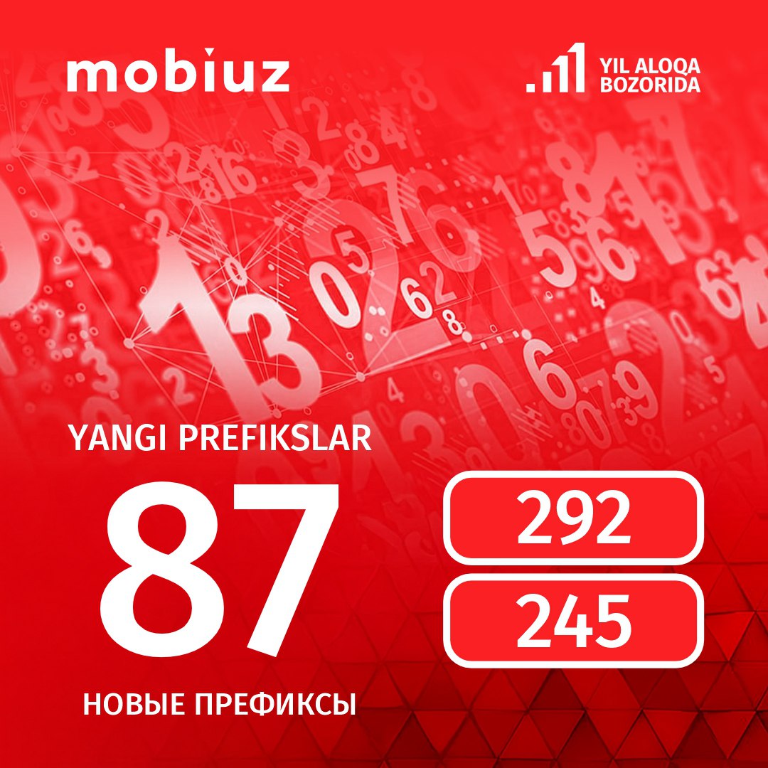 Mobiuz’ning yangi raqamlari sotuvga chiqdi! 📱
+998 87 292
+998 87 245
🔻🔻🔻🔻
В продаже появились новые префиксы Mobiuz 📱
+998 87 292
+998 87 245