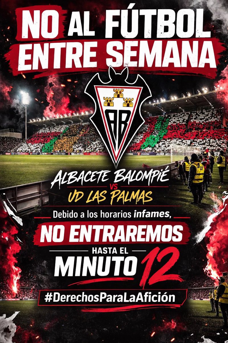 Los lunes son para ir a clase o currar, no para jugar nuestro 𝐍𝐎𝐕𝐄𝐍𝐎 partido entresemana esta temporada. 

¡¡ENTRA EN EL 12!!

#DerechosParaLaAfición 
#NoAlFútbolEntresemana