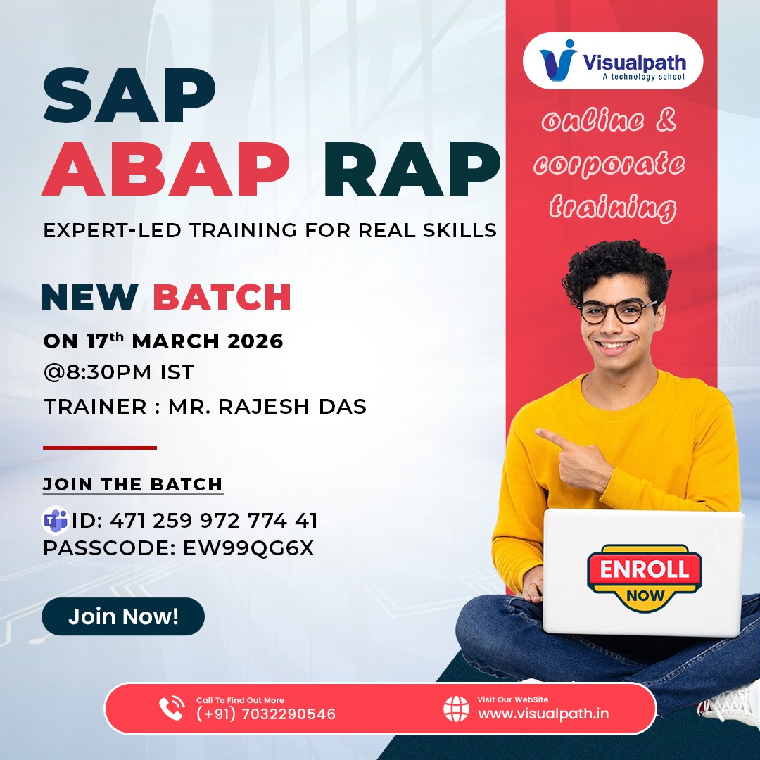 VisualpathPro's tweet photo. ๐ ๐ก๐ฒ๐ ๐๐ฎ๐๐ฐ๐ต - ๐ฆ๐๐ฃ ๐๐๐๐ฃ ๐ฅ๐๐ฃ ๐ข๐ป๐น๐ถ๐ป๐ฒ ๐ง๐ฟ๐ฎ๐ถ๐ป๐ถ๐ป๐ด
๐
Date: 17 March 2026 โฐ Time: 8:30 PM IST
๐ Join the Session: https://t.co/yloCNLUGYN
๐ Meeting ID: 471 259 972 774 41
๐ Passcode: EW99QG6x
๐+91 7032290546
๐ https://t.co/7qK6tUx1wo
#SAPABAP https://t.co/hawug3Swfe