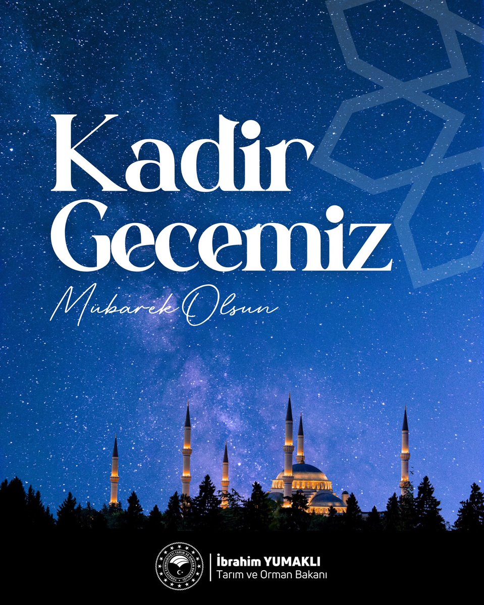 🌙 Başı rahmet, ortası mağfiret olan Ramazan-ı Şerif’i, bin aydan daha hayırlı olduğu müjdelenen #KadirGecesi ile taçlandırıyoruz.

✨ Bu mübarek gecenin ülkemize, gönül coğrafyamıza ve tüm insanlığa huzur, esenlik ve bereket getirmesini diliyorum. 

Kadir Gecemiz mübarek olsun.