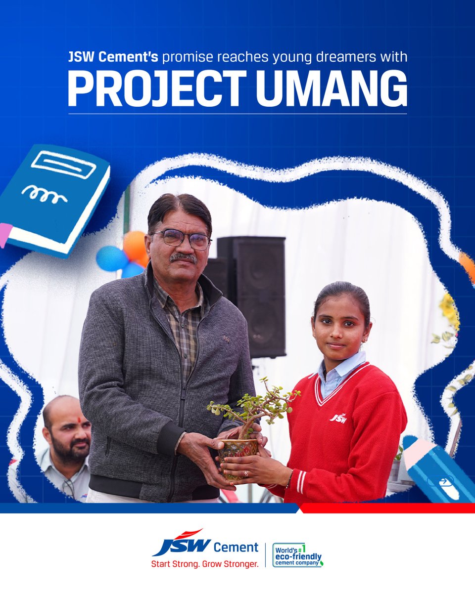 JSWCement's tweet image. JSW Cement’s education-focused initiative in Nagaur came alive with the Umang Children’s Book Festival and Annual Ceremony, marking the launch of a unique community-driven programme.

#StartStrongGrowStronger #BuildingFutures #CommunityDevelopment #LearningThroughReading #Nagaur