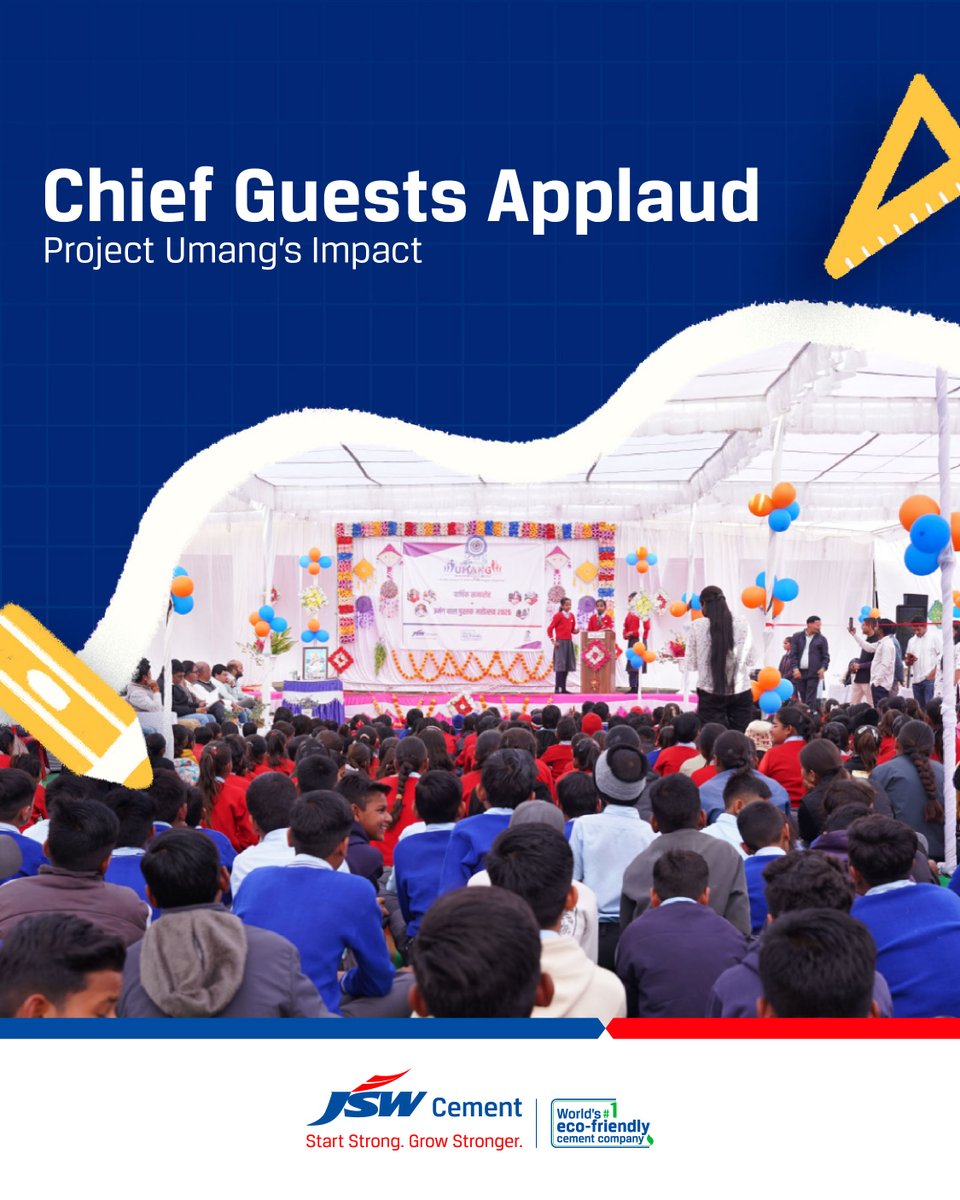 JSWCement's tweet image. JSW Cement’s education-focused initiative in Nagaur came alive with the Umang Children’s Book Festival and Annual Ceremony, marking the launch of a unique community-driven programme.

#StartStrongGrowStronger #BuildingFutures #CommunityDevelopment #LearningThroughReading #Nagaur
