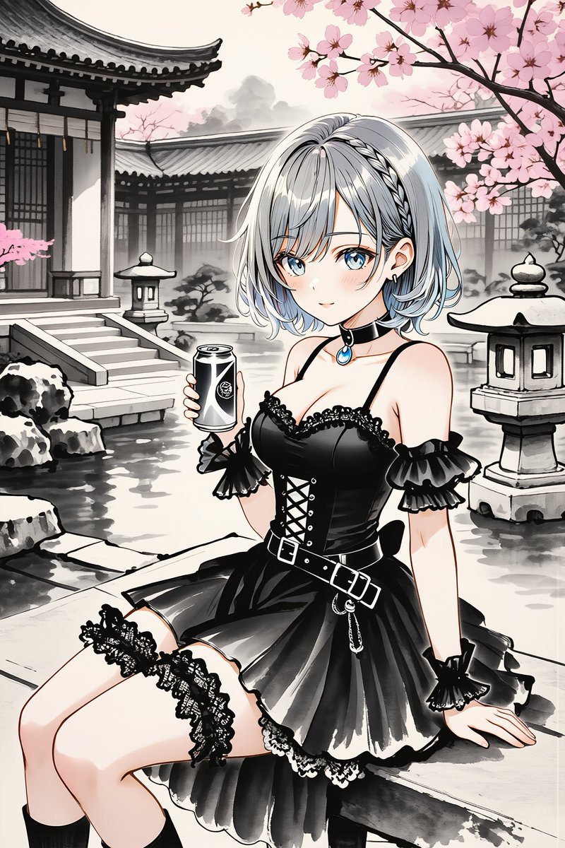 そうね。
　エナドリ片手に花見といきましょう。

#月曜日の夜は全力ゴスロリ
Original SFW illustration. Non-explicit artwork. All ages.