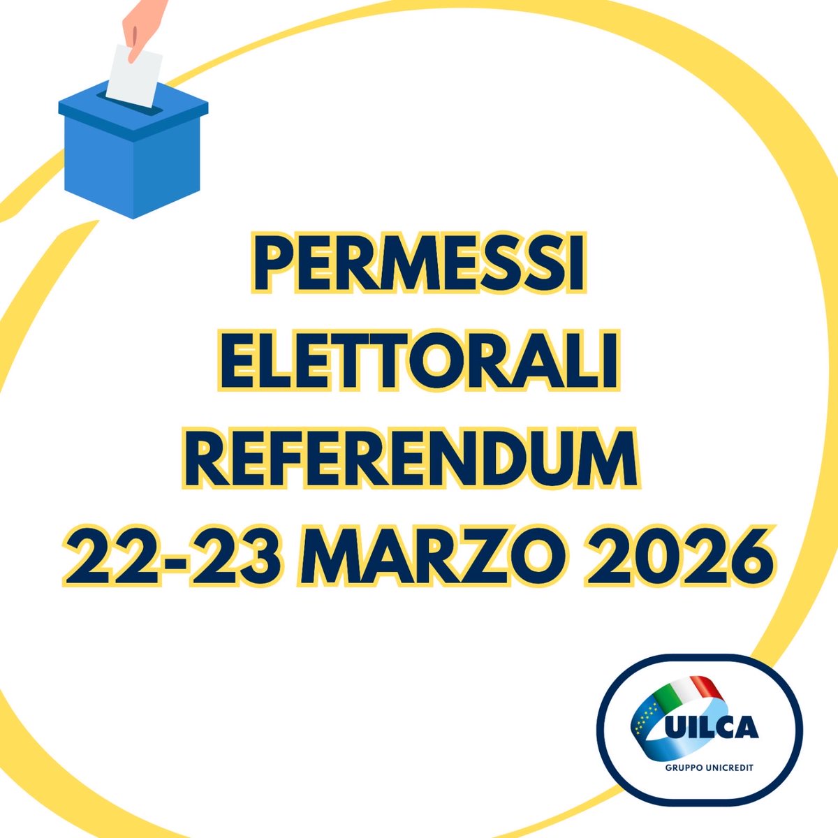 uilca_unicredit's tweet photo. 🗳️ Con l’approssimarsi del Referendum, in votazione dalle 7 alle 23 di domenica 22 marzo e dalle 7 alle 15 di lunedì 23 marzo, ti inviamo la nostra newsletter con le specifiche per la richiesta dei permessi.

📃 Consultala direttamente tramite il link👇🏼
https://t.co/xORo78nFfL https://t.co/HHCVq5azmx