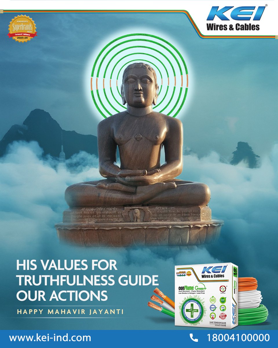 keicable's tweet photo. On Mahavir Jayanti, we reflect on the timeless teachings of Lord Mahavir that inspire us to lead with honesty, peace and responsibility.

Wishing everyone a peaceful and meaningful Mahavir Jayanti.

#mahavirjayanti #keiwiresandcables #PathOfTruth #viksitbharatkaviksitwire https://t.co/ZIvjr2C9Hc