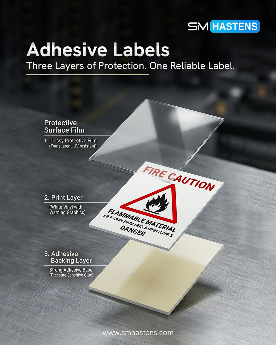 smhastens's tweet image. Built for clarity, durability, and long-lasting performance — our adhesive labels come with three layers of protection to keep your warnings visible and reliable.

#AdhesiveLabels #IndustrialLabels #SMHastens