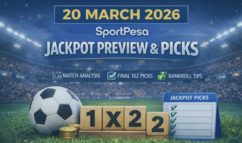 SportpesaJ's tweet photo. 🏆🔥 SportPesa Jackpot (20 March 2026) 🔥🏆

Check the match list, preview, and picks before you build your ticket ⚽📋✅
All fixtures for this ticket are listed here 👇
https://t.co/YwUhQbSf33

#SportPesaJackpot #JackpotTips #FootballPredictions #BettingTips #SoccerTips https://t.co/oFTU84oxKZ