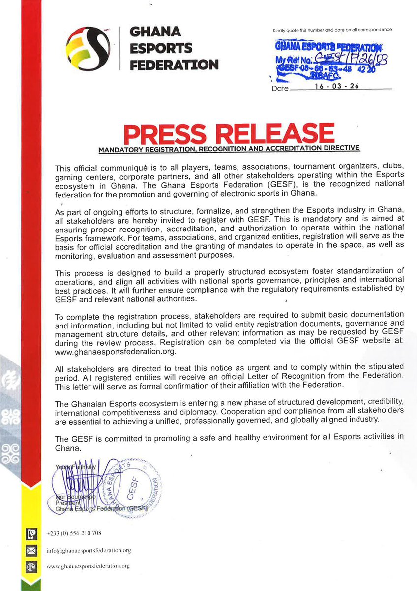 GhanaeSports's tweet photo. FOR IMMEDIATE RELEASE https://t.co/Pk1UVRCDyn