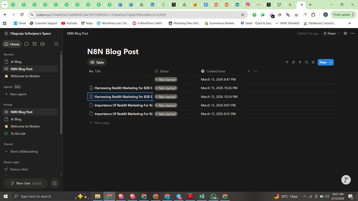 Reposting:
Day 11/30: Why hire a content team when you can build one in 
<a href="/n8n/">Nathan Apple</a>? ✍️🤖

Today I built an "AI Blog Writer" that:
1️⃣ Accepts a topic via an n8n Form
2️⃣ Uses an AI Agent to research &amp; write a 1,000-word draft
3️⃣ Automatically parses the Title &amp; SEO description
4️⃣ Saves